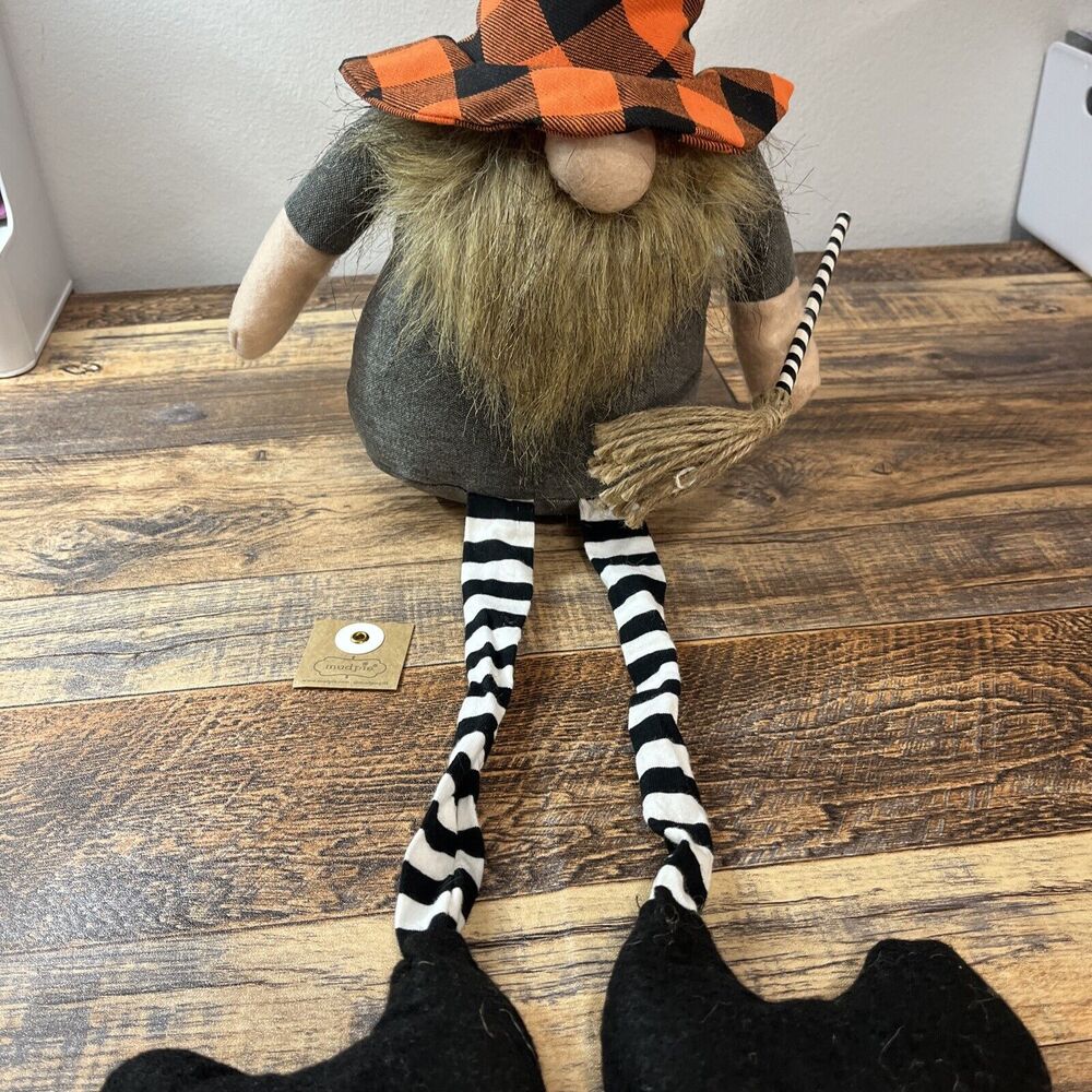 Mudpie Halloween‎ Dangle Leg Gnome Large Witch Broomstick